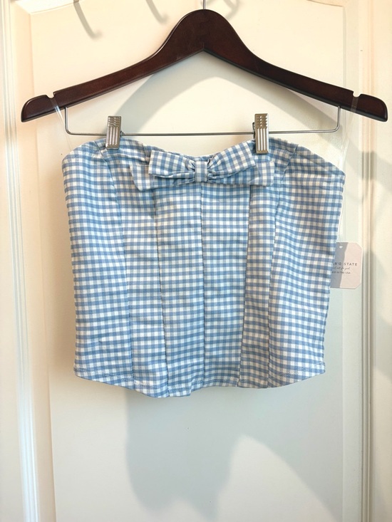 Altar'd State Tops - NWT Altar'd State Light Blue Gingham Corset Top with Bow - Size Large